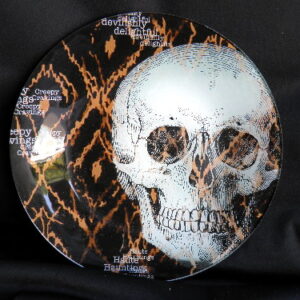 Ghoulish Skull Glass Plate Orange & Black