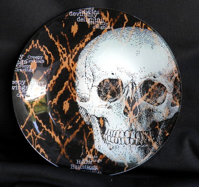 Ghoulish Skull Glass Plate Orange & Black 1 Ghoulish Skull Glass Plate Orange & Black