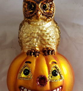 Owl & Pumpkin Glass Ornament