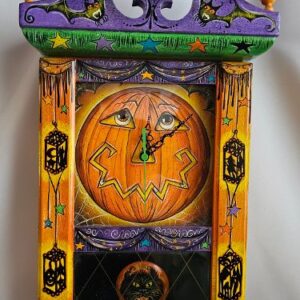 Spookylvania Pumpkin Face Pendulum Wall Clock Original Art One of a Kind